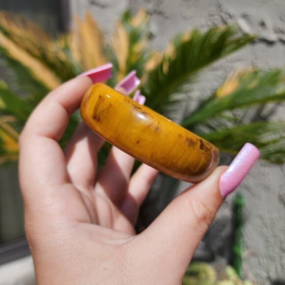 Vtg TESTED Butterscotch Bakelite Bangle Yellow Brown Marble End of Day Bracelet - Picture 8 of 17